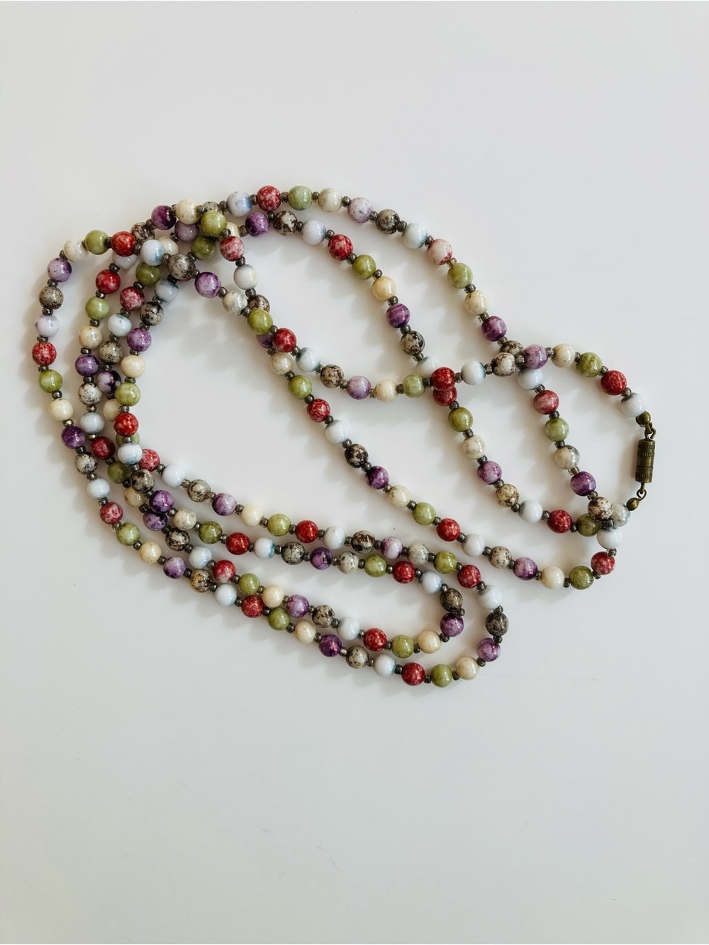 Vintage 54” rope length multicolor glass beaded necklace
